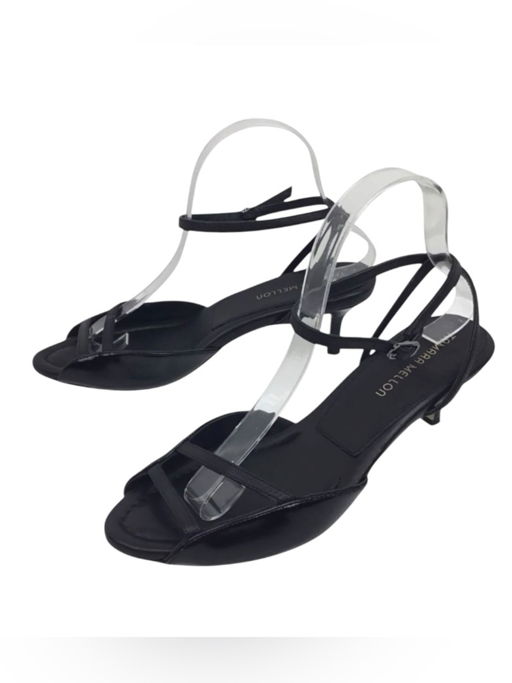 Tamara Mellon Black Strappy Kitten Heel Leather Sandals Size 9 Like-New